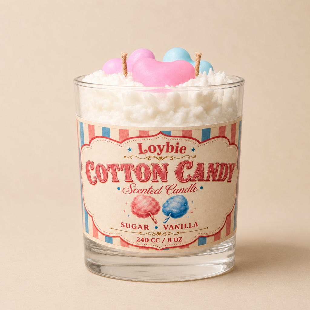 Cotton Candy pamuk şeker kokulu dekoratif soya mum – Loybie